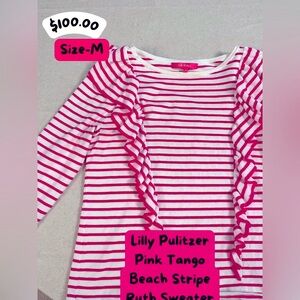 (🚨‼️PRICE DROP!!!!‼️🚨)Lilly Pulitzer Pink Tango Beach Stripe Ruth Sweater